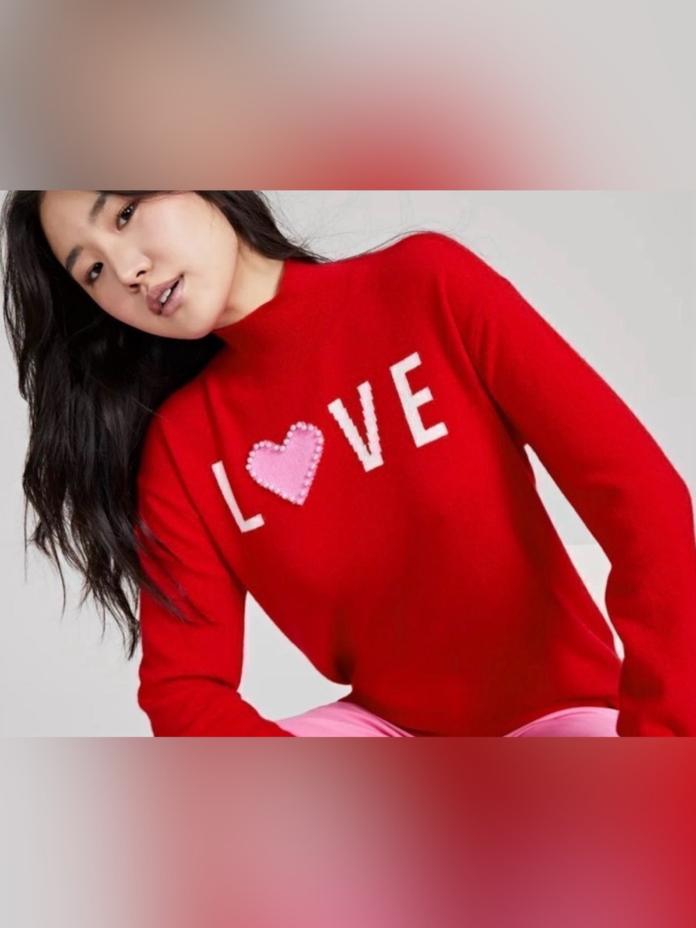 Charter Club Luxury CASHMERE Red LOVE Heart Sweater Valentine's Day Women's M